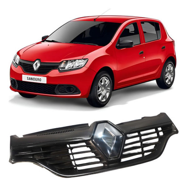 Grade Frontal Dianteira Renault Sandero 2015-2019  Preto  Preto Brilhante