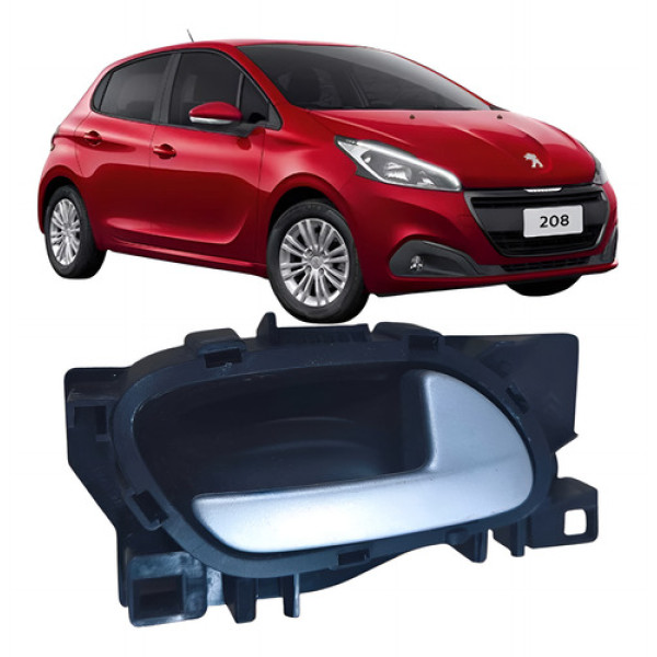 Maçaneta Interna Traseiro Direito  Peugeot 208 2019 96802455 Prata Traseira